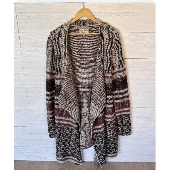 Lucky Brand Duster Cardigan Womens Size Large Boho Wool Longline Metallic Thread - Picture 3 of 16